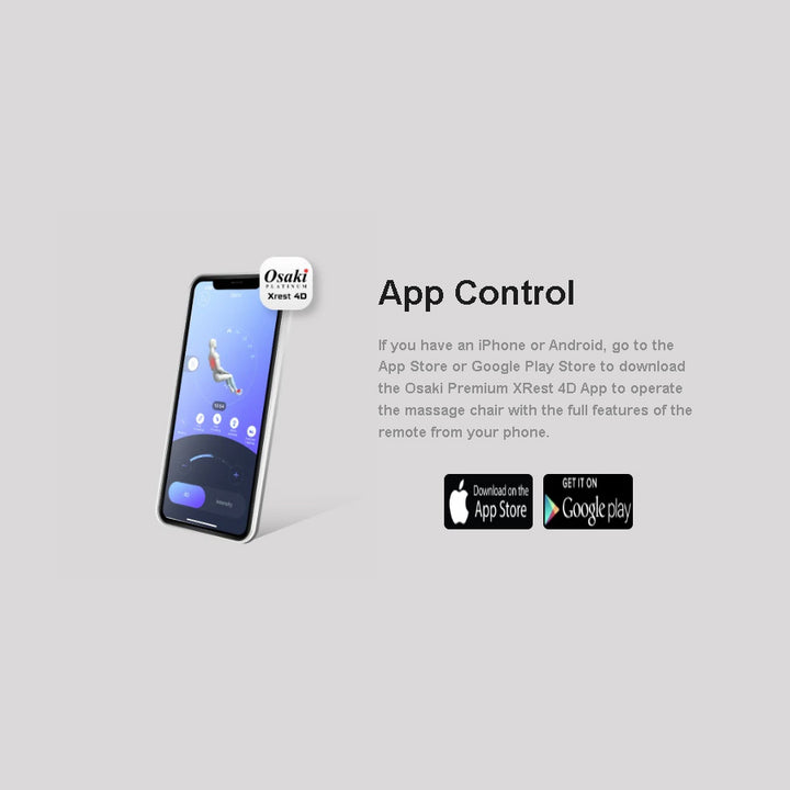 Osaki Platinum Ai Xrest 4D Massage Chair with app control for iOS and Android from Wish Rock Relaxation.