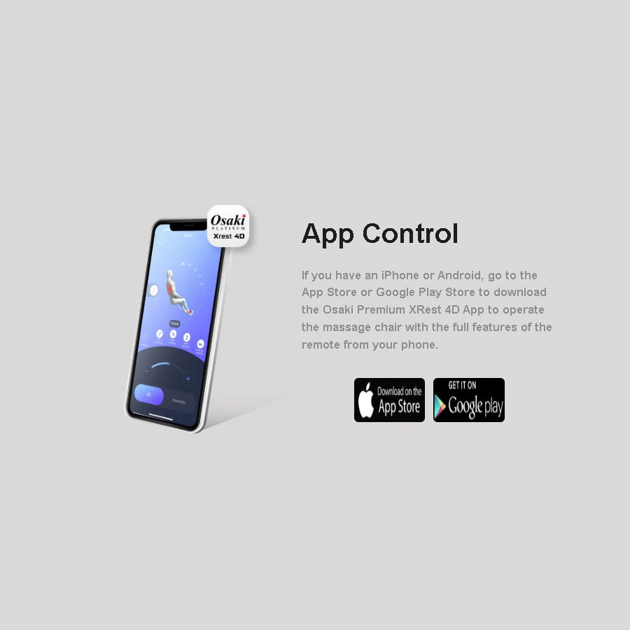Osaki Platinum Ai Xrest 4D Massage Chair with app control for iOS and Android from Wish Rock Relaxation.