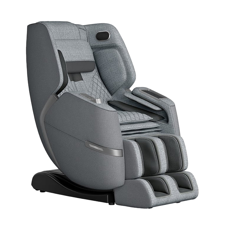 Positive Posture Solara Massage Chair in pewter with sleek side panel and footrest detail
