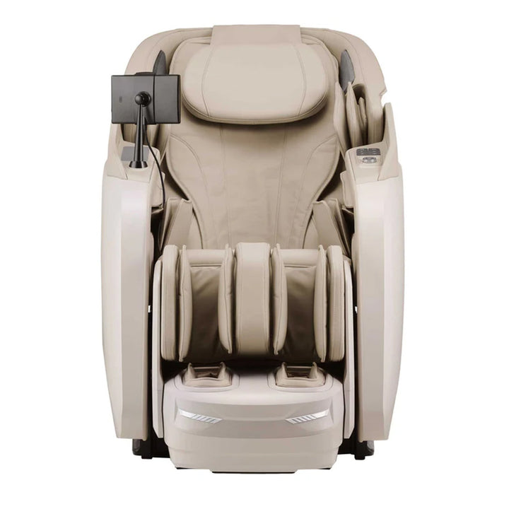Cyber Relax Elite - 4D Flex Frame SL Track Massage Chair in sand front-facing with touchscreen from Wish Rock Relaxation 