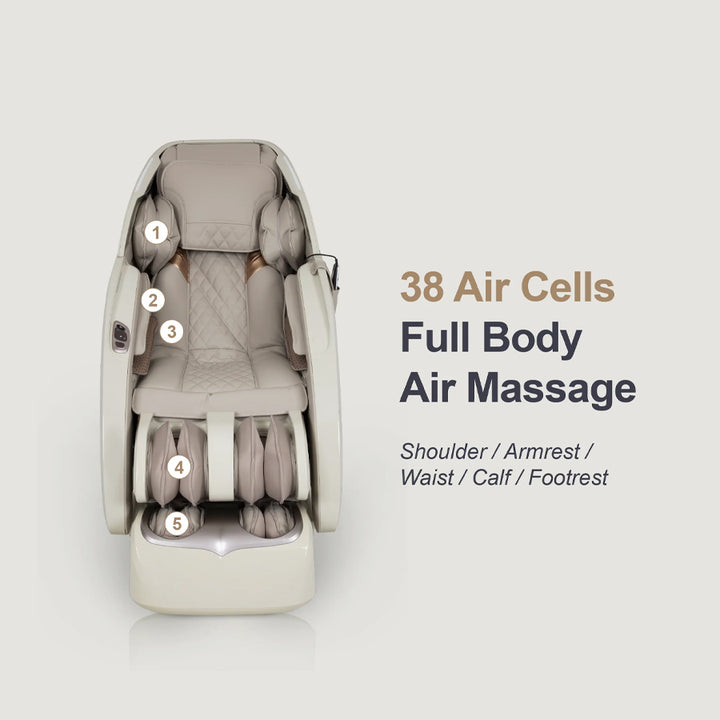 Osaki OS-Pro 3D Tecno Massage Chair in Taupe from showing the diagram of 38 air cells for full body air massage.