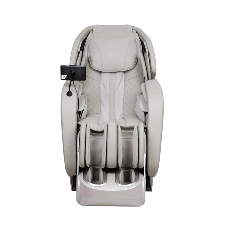 Titan 4D Advent Massage Chair in taupe shown in upright position