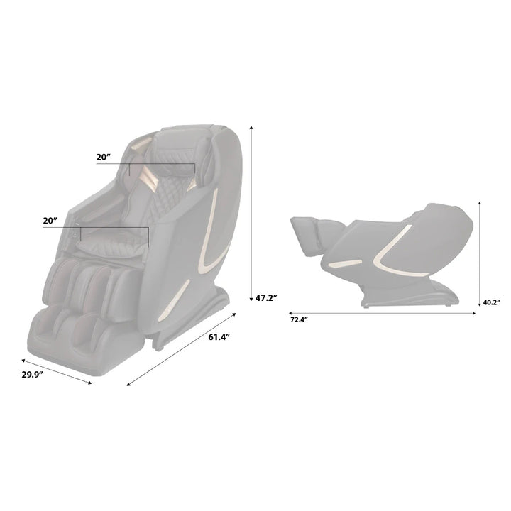 AmaMedic 3D Premium massage chair dimensions graphic from Wish Rock Relaxation.