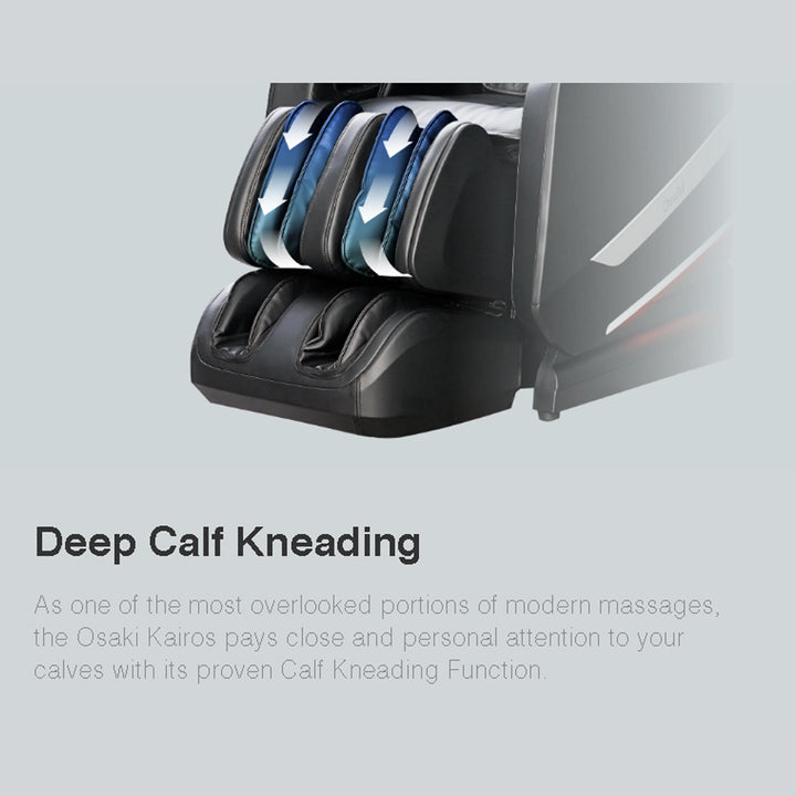 Side view of Osaki OP-Kairos 4D LT Massage Chair in black showing dynamic calf massage airbags.