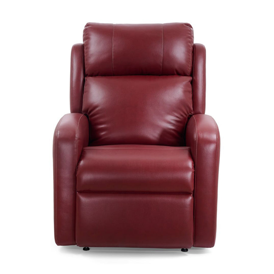 Ultracomfort UC793 Liftchair in red shown upright with plush padded back and seat.