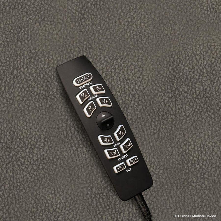 Mega Motion MM-3900 Arula Large Infinite Position Lift and Tilt Chair close-up of the handheld remote control to help you customize your chair's position according to your preference