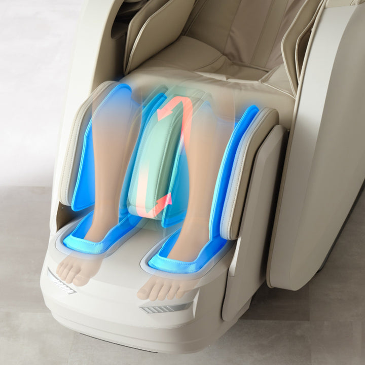 Fujiiryoki Cyber Relax Elite MR7500 4D Massage Chair showing air compression and circulation technology in action