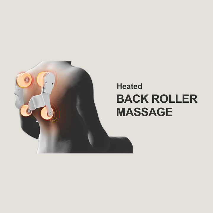 Osaki OS-Pro 4D Emperor Massage Chair illustrating heated back roller massage on a human model from Wish Rock Relaxation.
