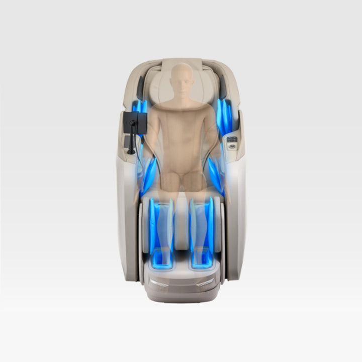Cyber Relax Elite - 4D Flex Frame SL Track Massage Chair in sand with blue-highlighted air massage areas