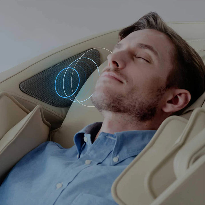 Cyber Relax Elite - 4D Flex Frame SL Track Massage Chair in sand from Wish Rock Relaxation with headrest speakers
