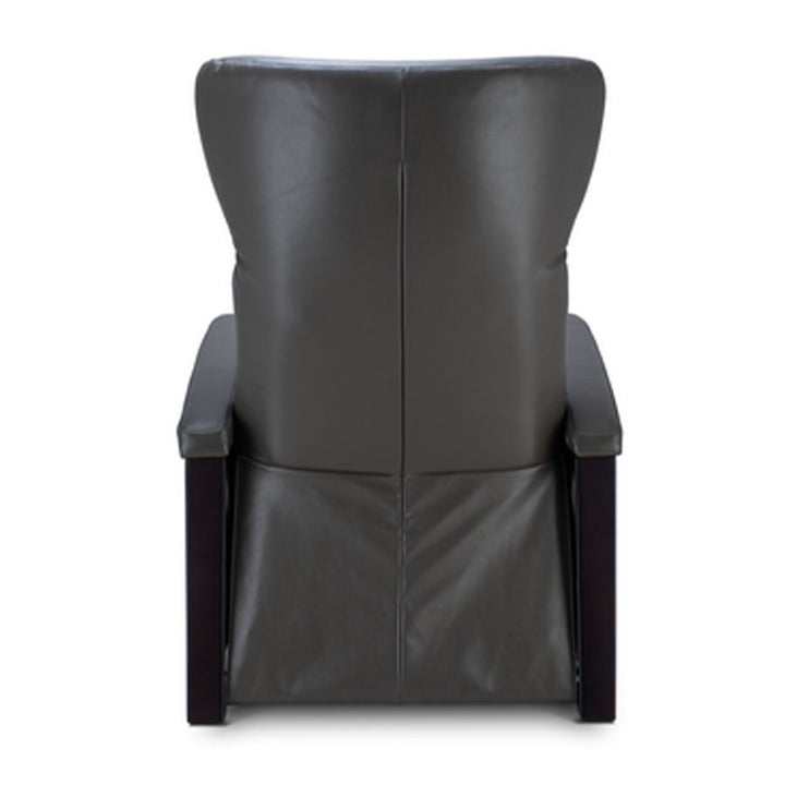 Svago Motion Mastery Lounge Chair (SV700) X1-700 in gray leather with dark wood frame shown from the back.