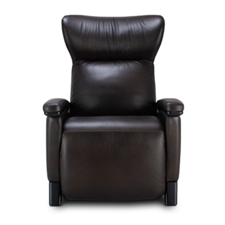 Svago Motion Mastery Lounge Chair (SV700) X2-701 in espresso brown leather with black frame shown from the front.
