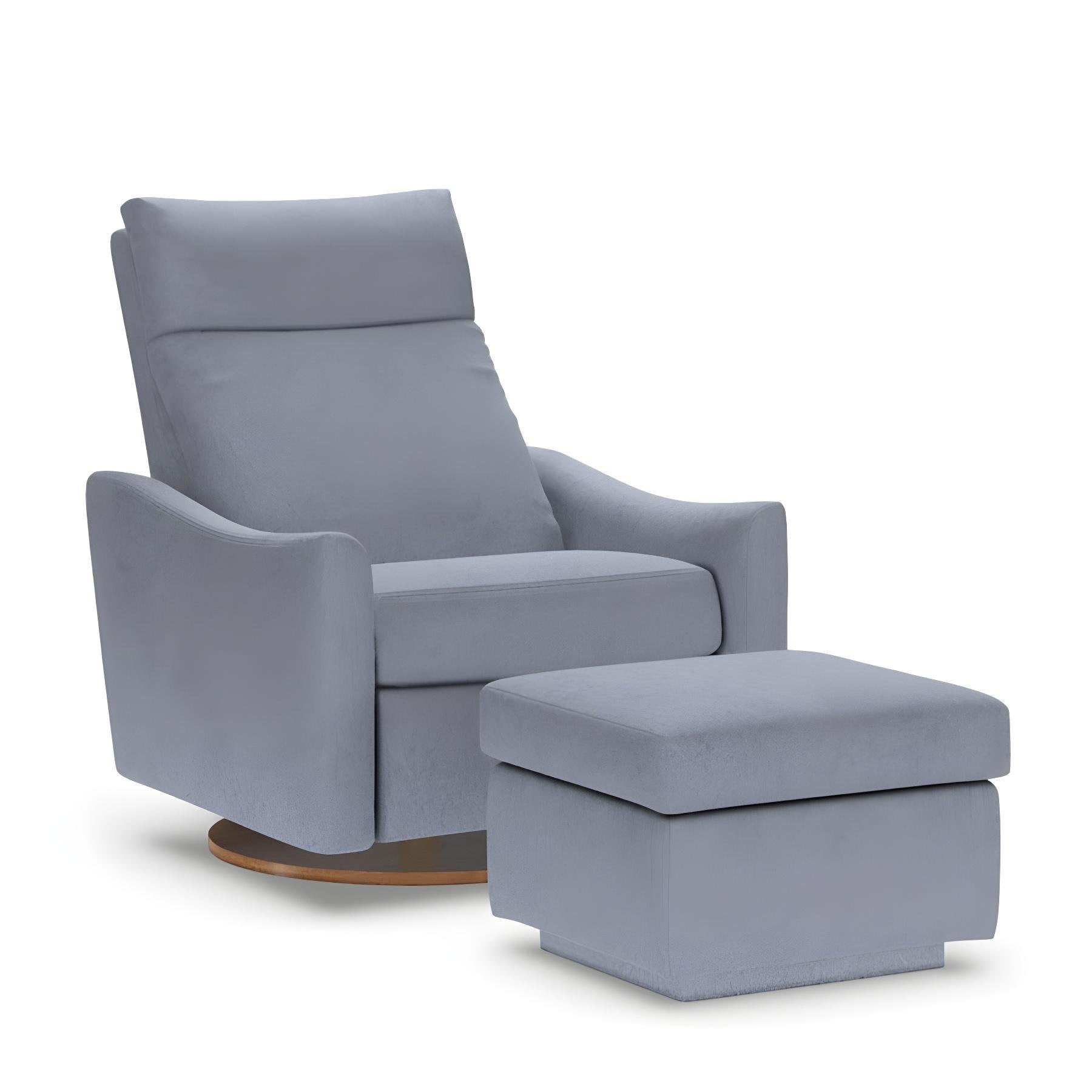 American Leather Rainier Comfort Air Zero Gravity Recliner with Ottoman in Fabric Tier V Toray Ultrasuede Platinum