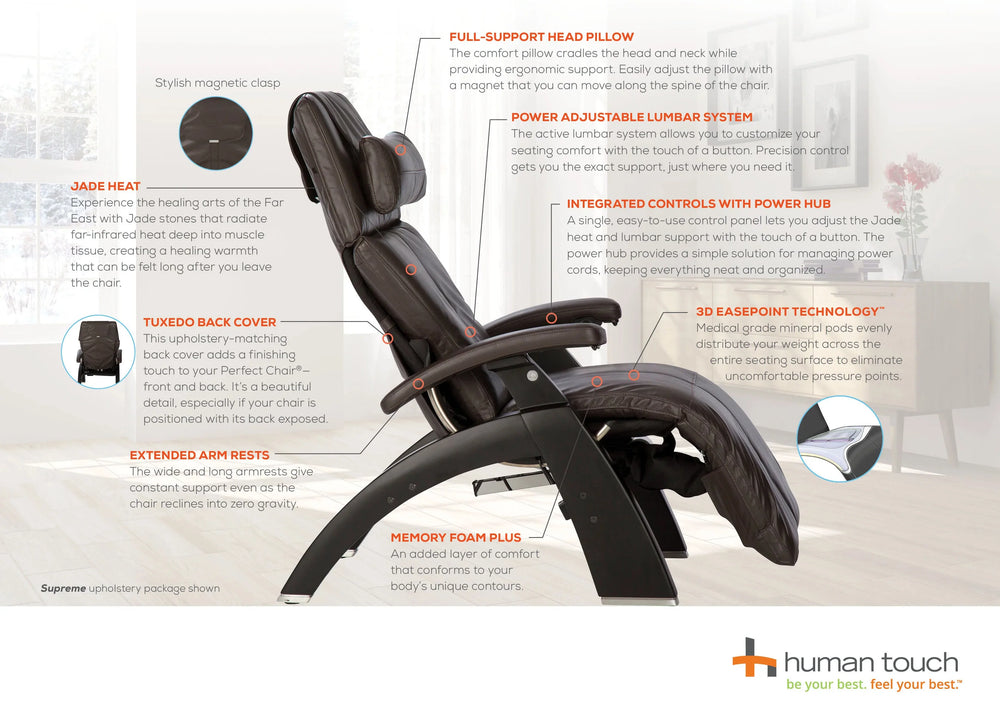 Human Touch Perfect Chair PC-420 Classic Manual Plus in black / espresso supreme upholstery package from wish rock relaxation