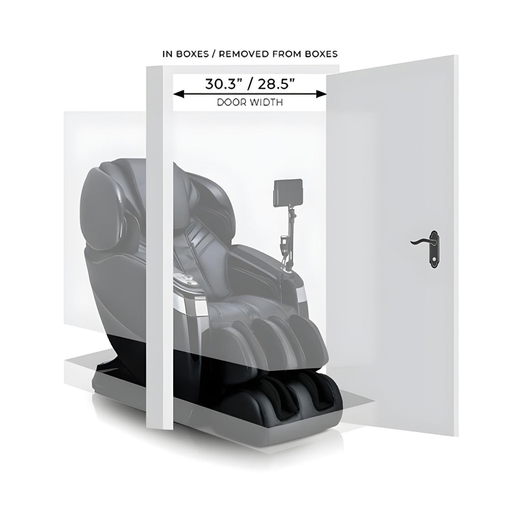 Ogawa Master Drive AI 2.0 4D Massage Chair (OG 8801) showing door clearance for delivery.