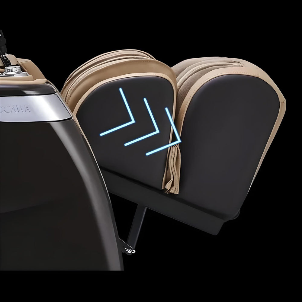 Ogawa Master Drive AI 2.0 4D Massage Chair (OG 8801) highlighting close-up of extending footrest with calf and foot massage compartments